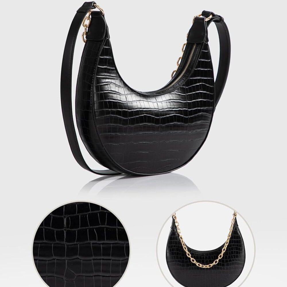 Crossbody Bag for Women - Leather Shoulder Handbag Saddle Underarm Purse with Ad - Picture 2 of 7